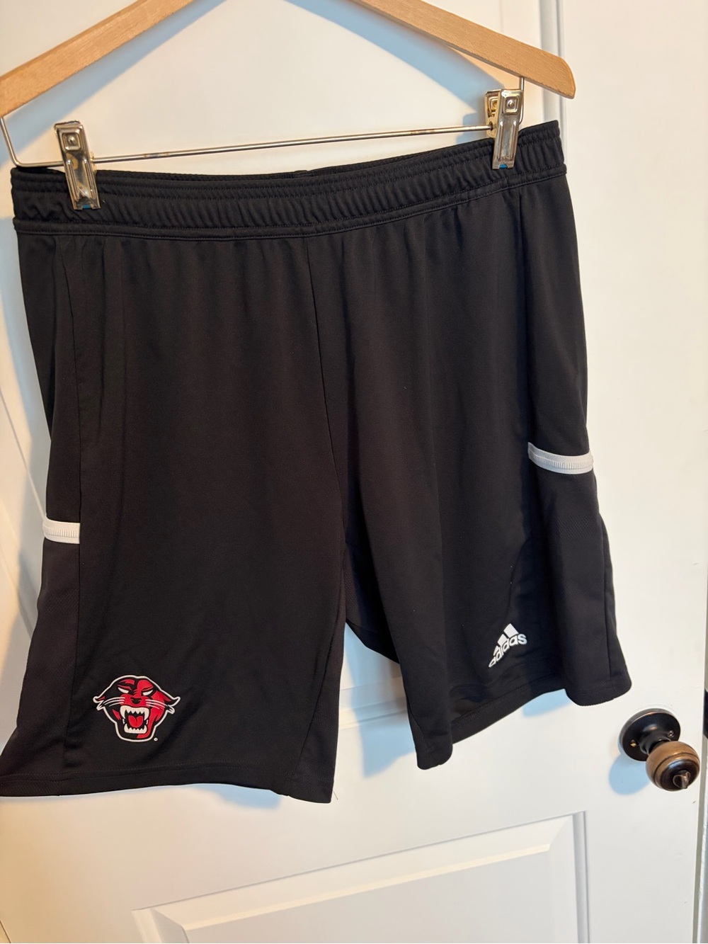 adidas Black Athletic Shorts with White Trim and Red Patch